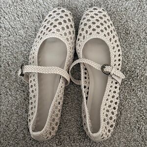 Elegant Cream Woven Flats with Strap